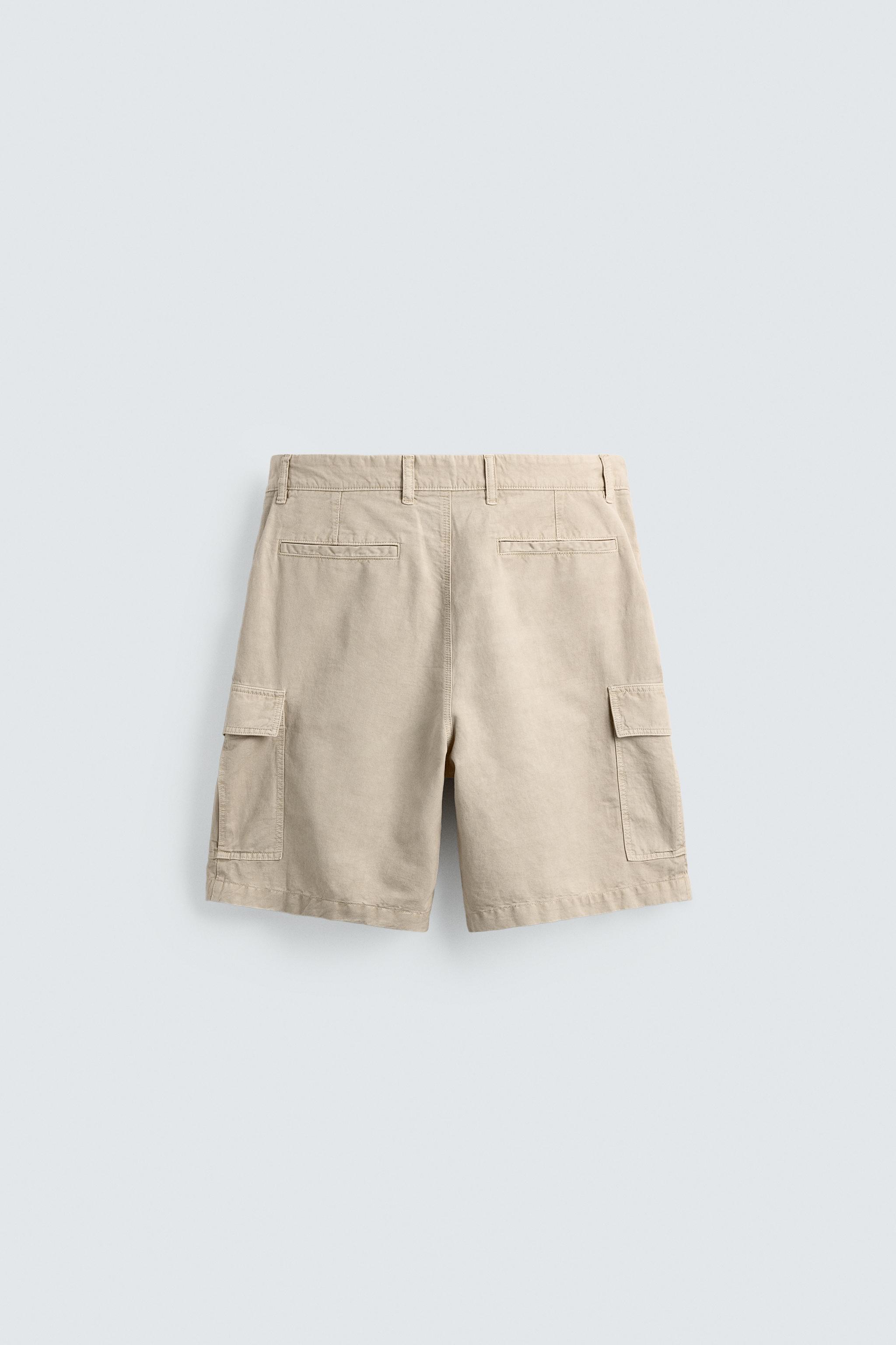 COTTON-LINEN BLEND CARGO SHORTS